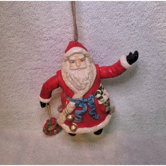 Dillard's Trimmings Porcelain Santa Bell Ornaments Moving Arms + Legs - Picture 2 of 5